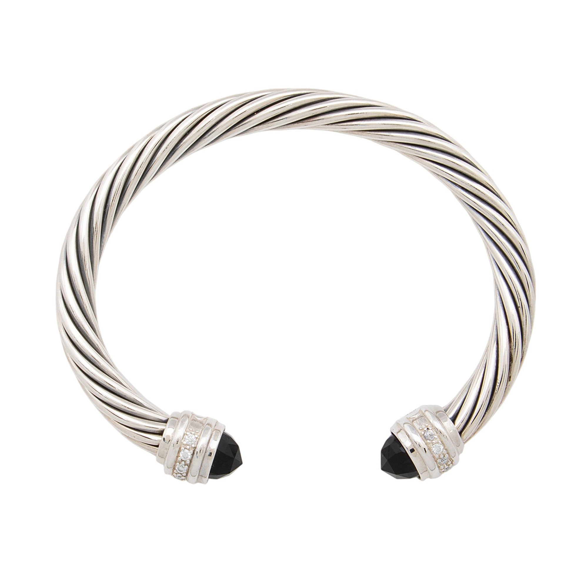 David Yurman Sterling Silver Onyx Diamond Cable Classics 7mm Cuff