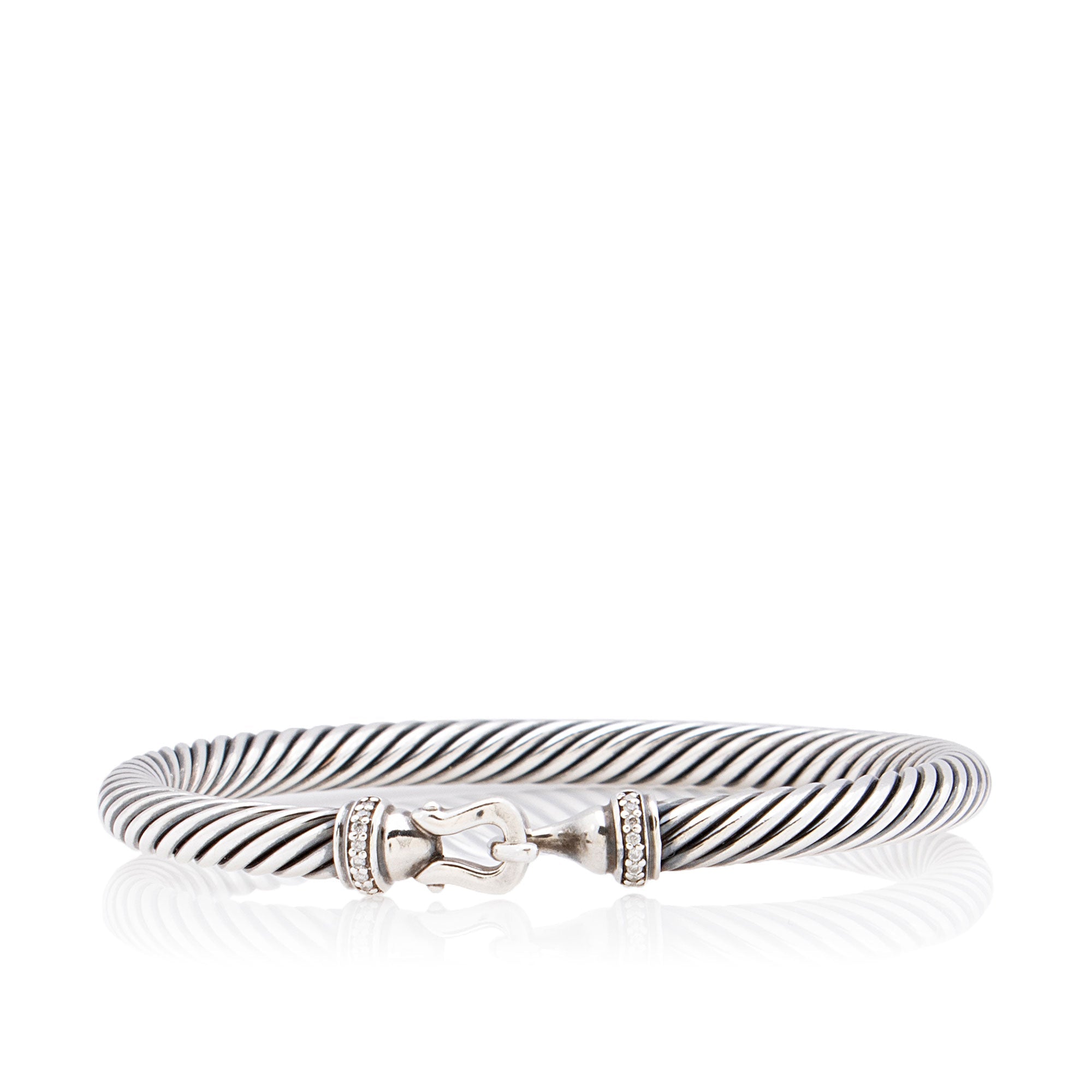 David Yurman Sterling Silver Pave Diamond Cable 5mm Buckle Bracelet