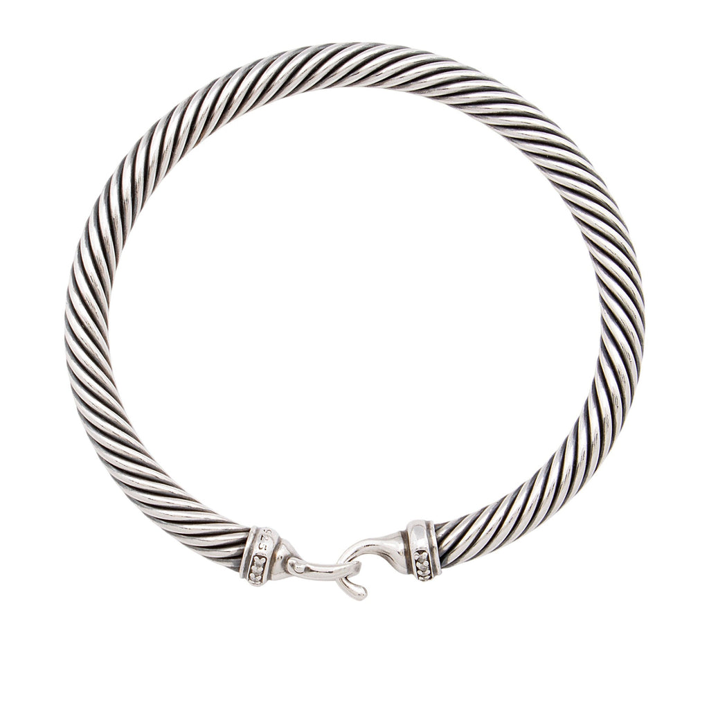David Yurman Sterling Silver Pave Diamond Cable 5mm Buckle Bracelet