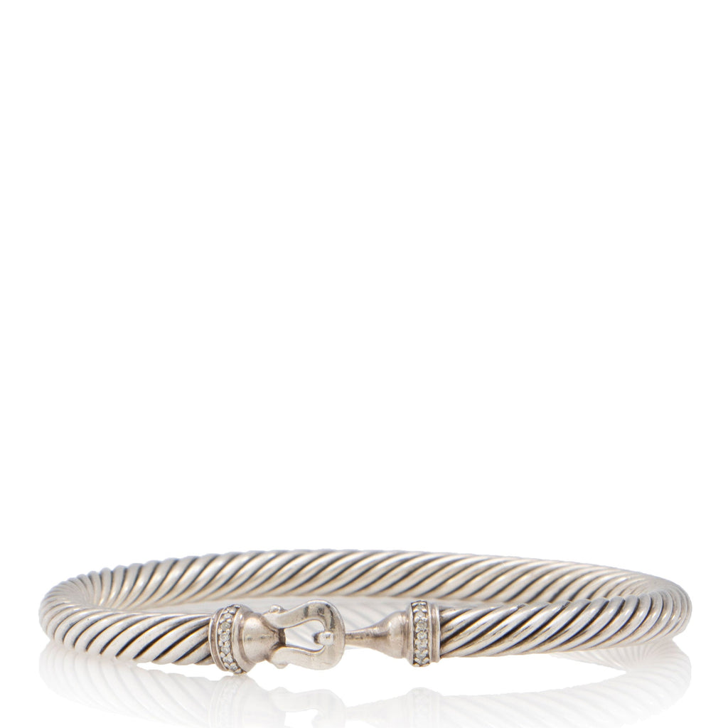 David Yurman Sterling Silver Pave Diamond Cable 5mm Buckle Bracelet