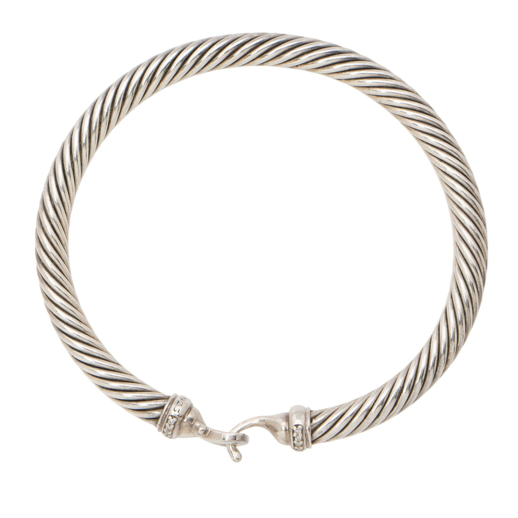 David Yurman Sterling Silver Pave Diamond Cable 5mm Buckle Bracelet