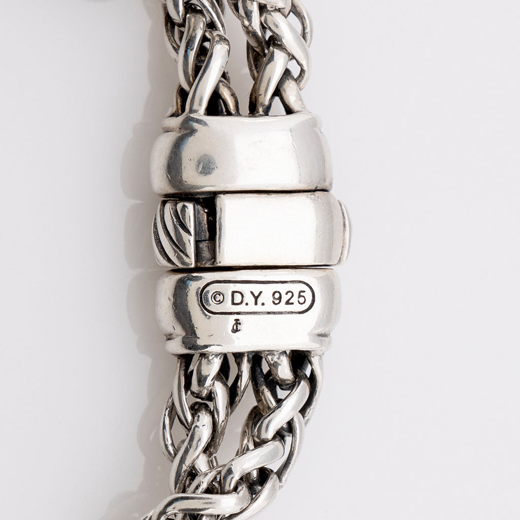 David Yurman Sterling Silver Pave Diamond Double Wheat Chain Necklace