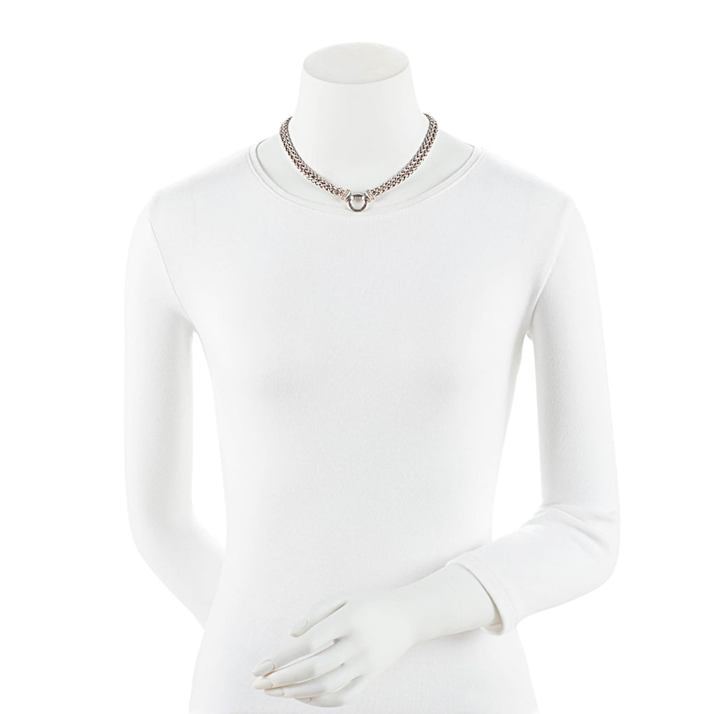 David Yurman Sterling Silver Pave Diamond Double Wheat Chain Necklace