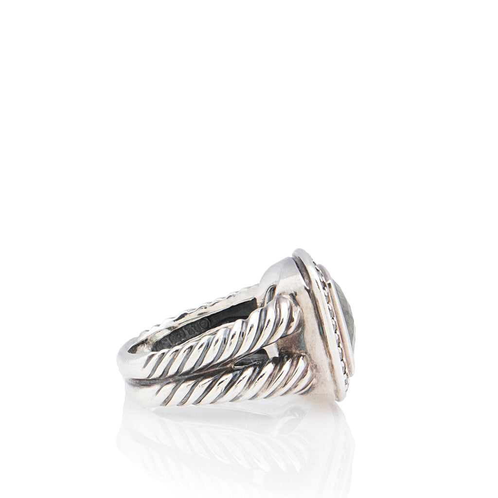 David Yurman Sterling Silver Prasiolite Diamond 11mm Albion Ring - Size 6