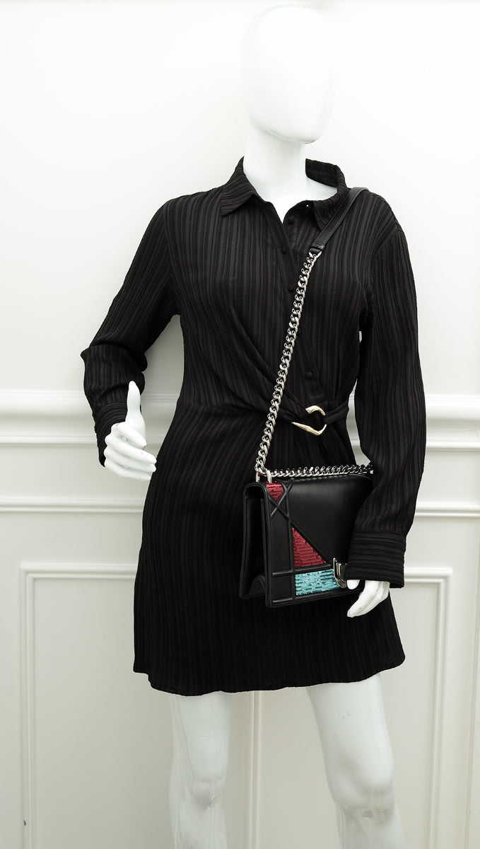 Christian Dior Black Sequins Diorama Flap Medium Shoulder Bag