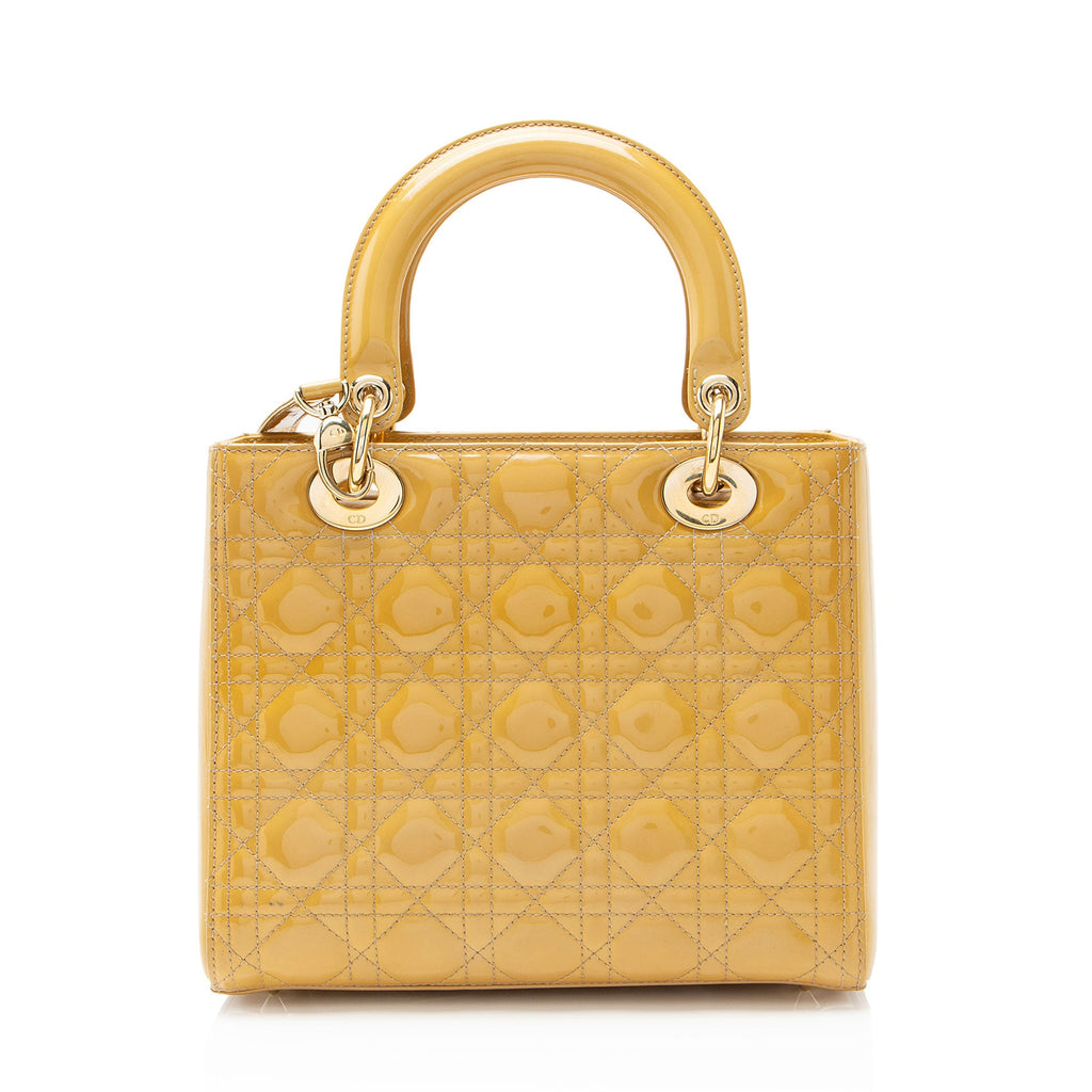 Dior Cannage Patent Leather Lady Dior Medium Tote