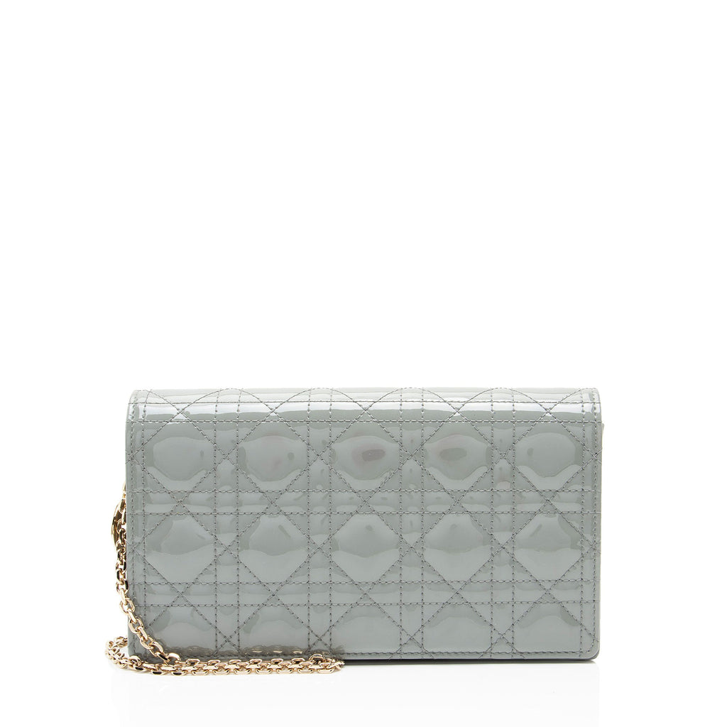 Dior Cannage Patent Leather Lady Dior Wallet on Chain
