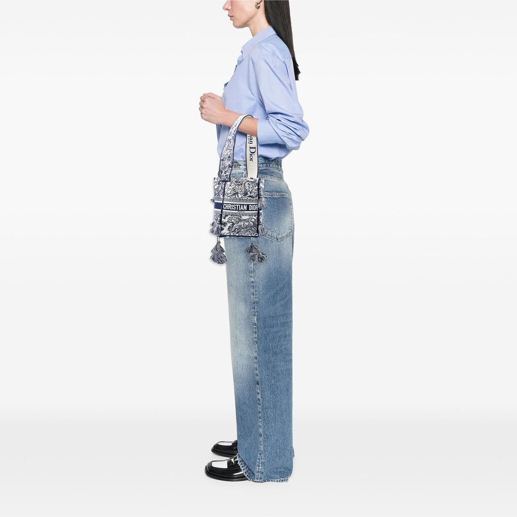 Dior Canvas Embroidered Toile De Jouy D Bubble Bucket Bag