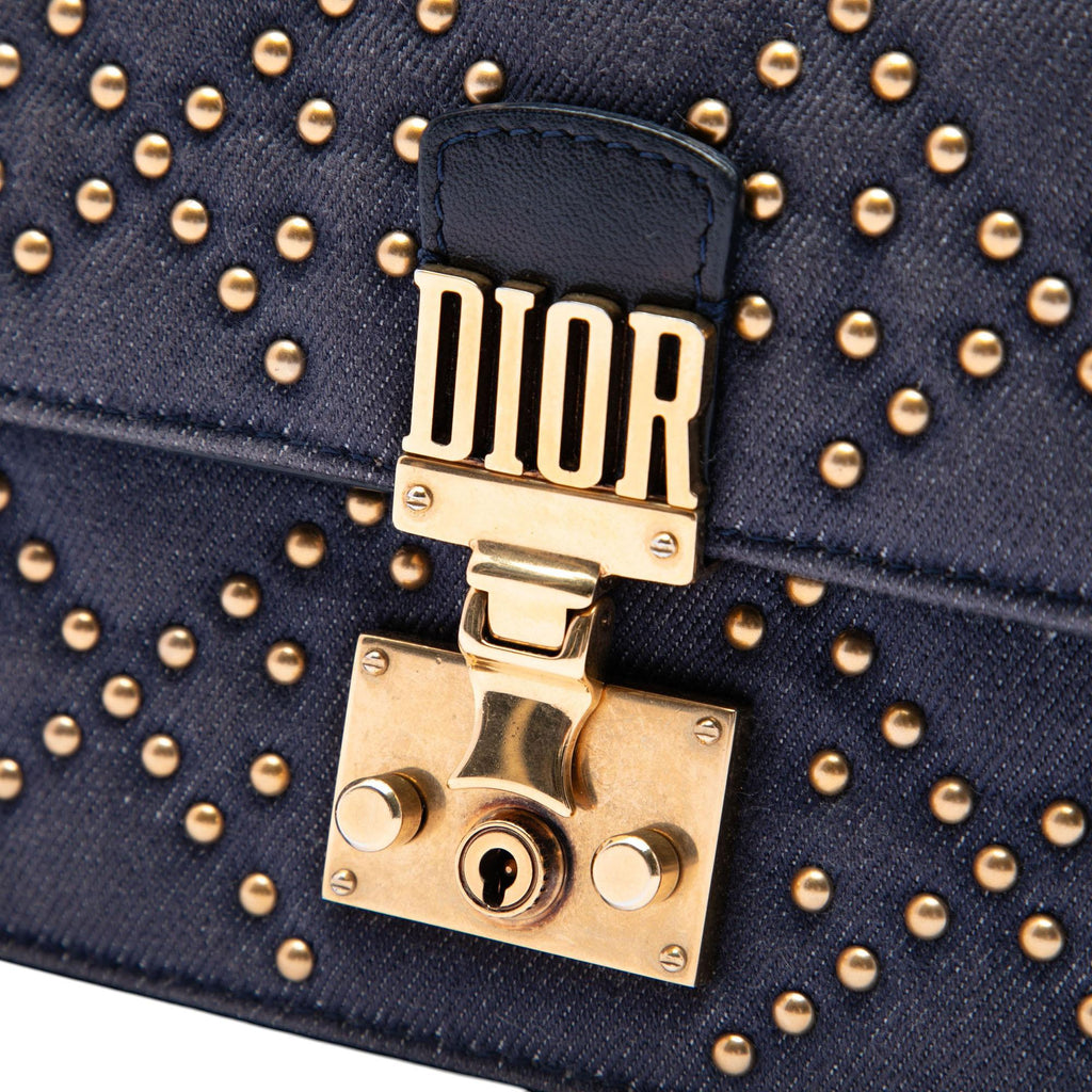 Dior Denim Cannage Studded DiorAddict Wallet on Chain