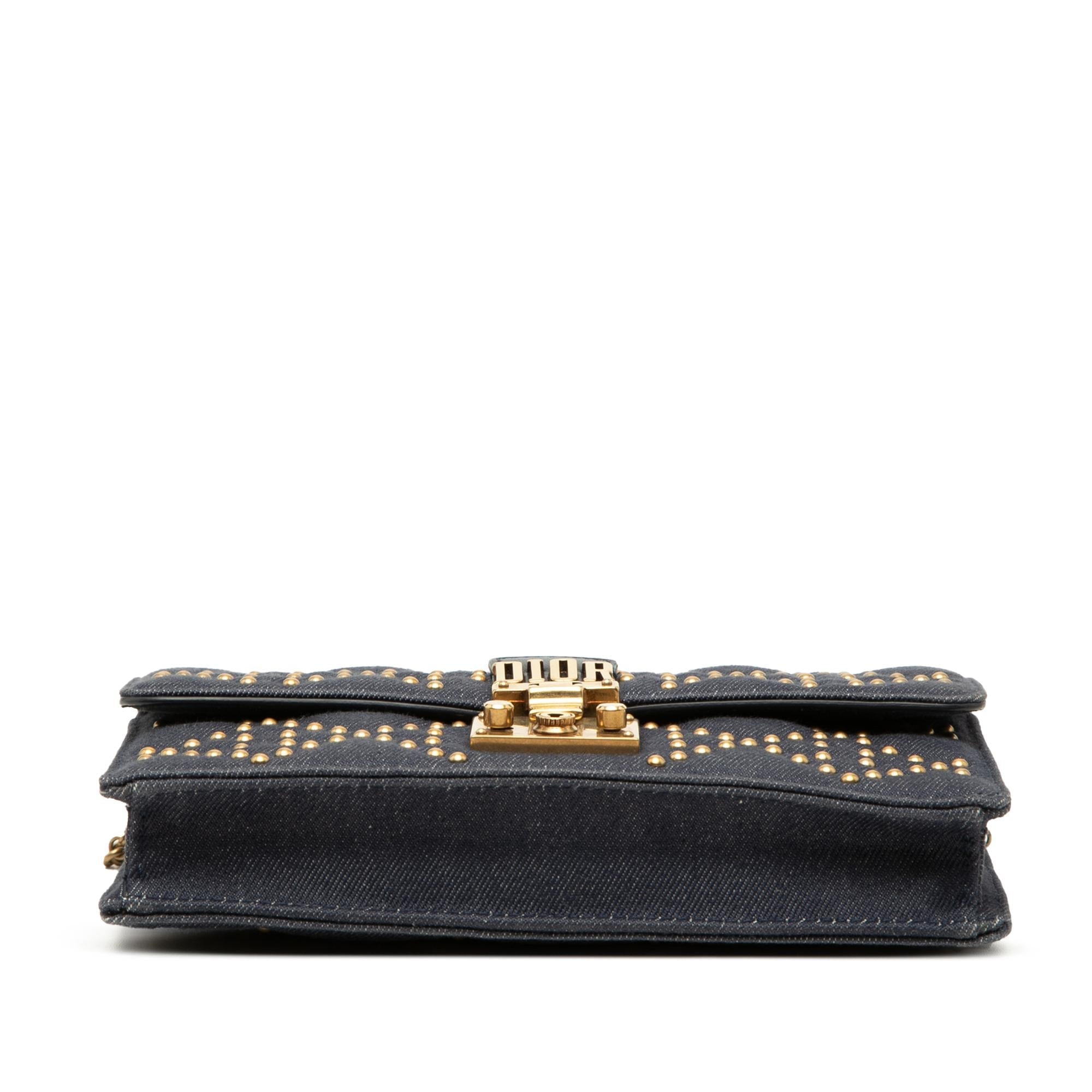 Dior Denim Cannage Studded DiorAddict Wallet on Chain