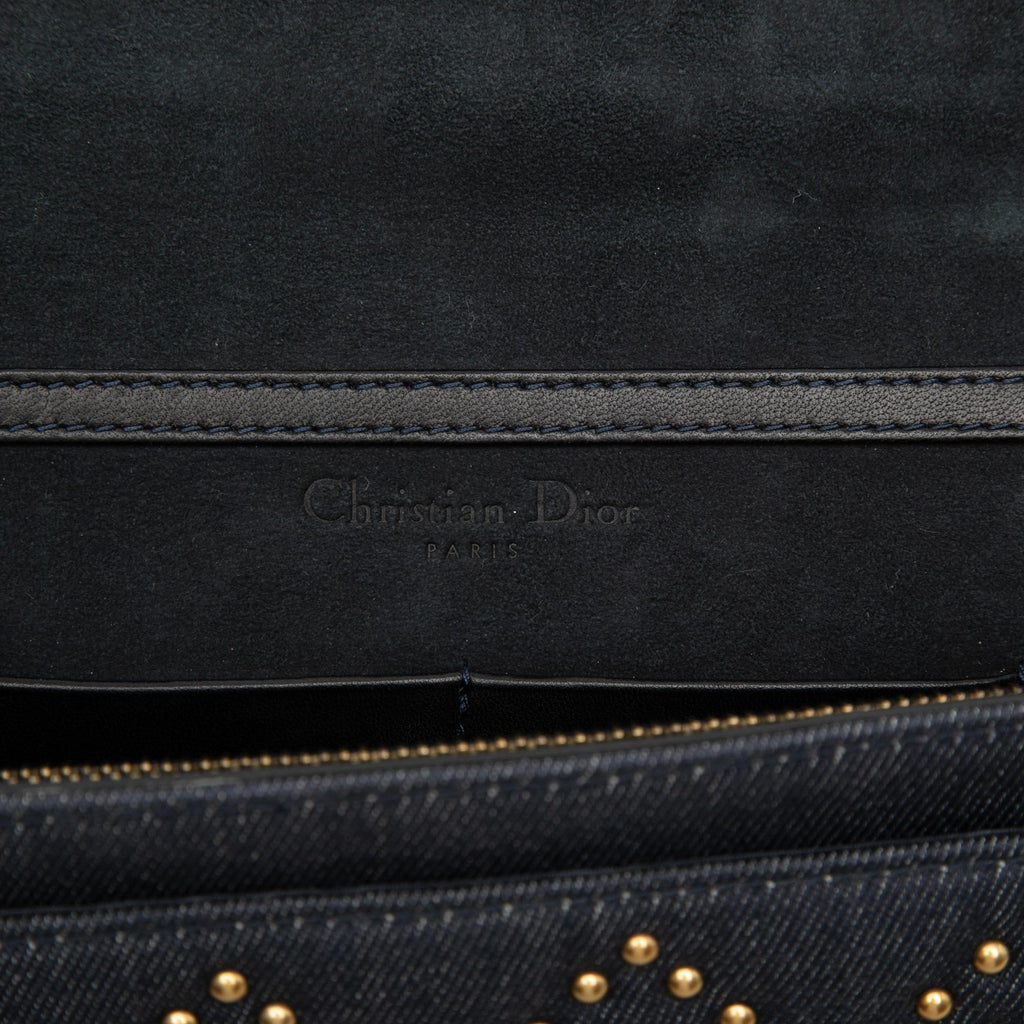 Dior Denim Cannage Studded DiorAddict Wallet on Chain
