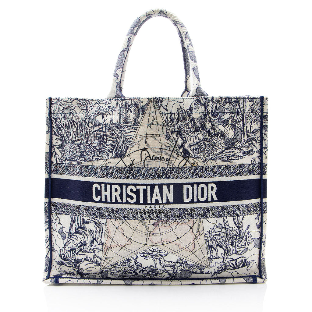 Dior Embroidered Canvas Around the World Large Book Tote