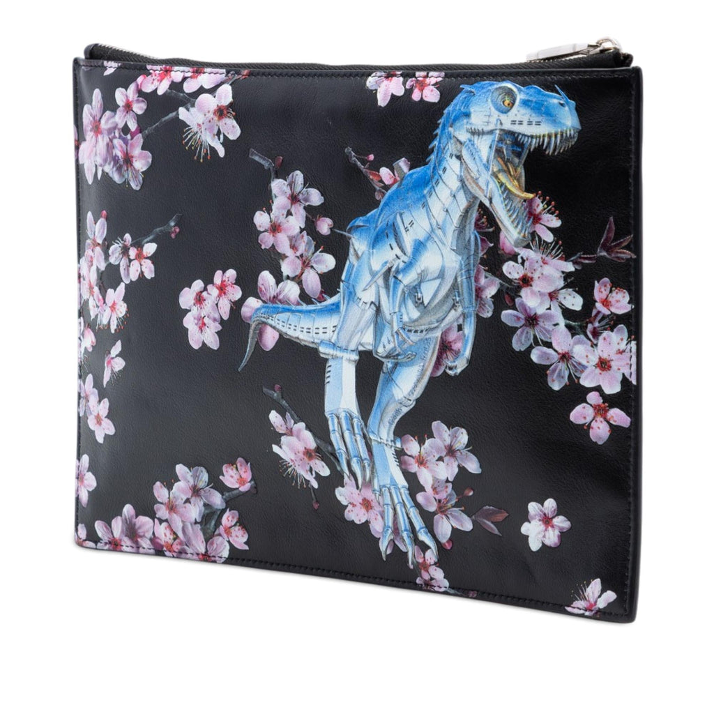 Dior Hajime Sorayama Calfskin Cherry Blossom Dinosaur Print Zip Pouch