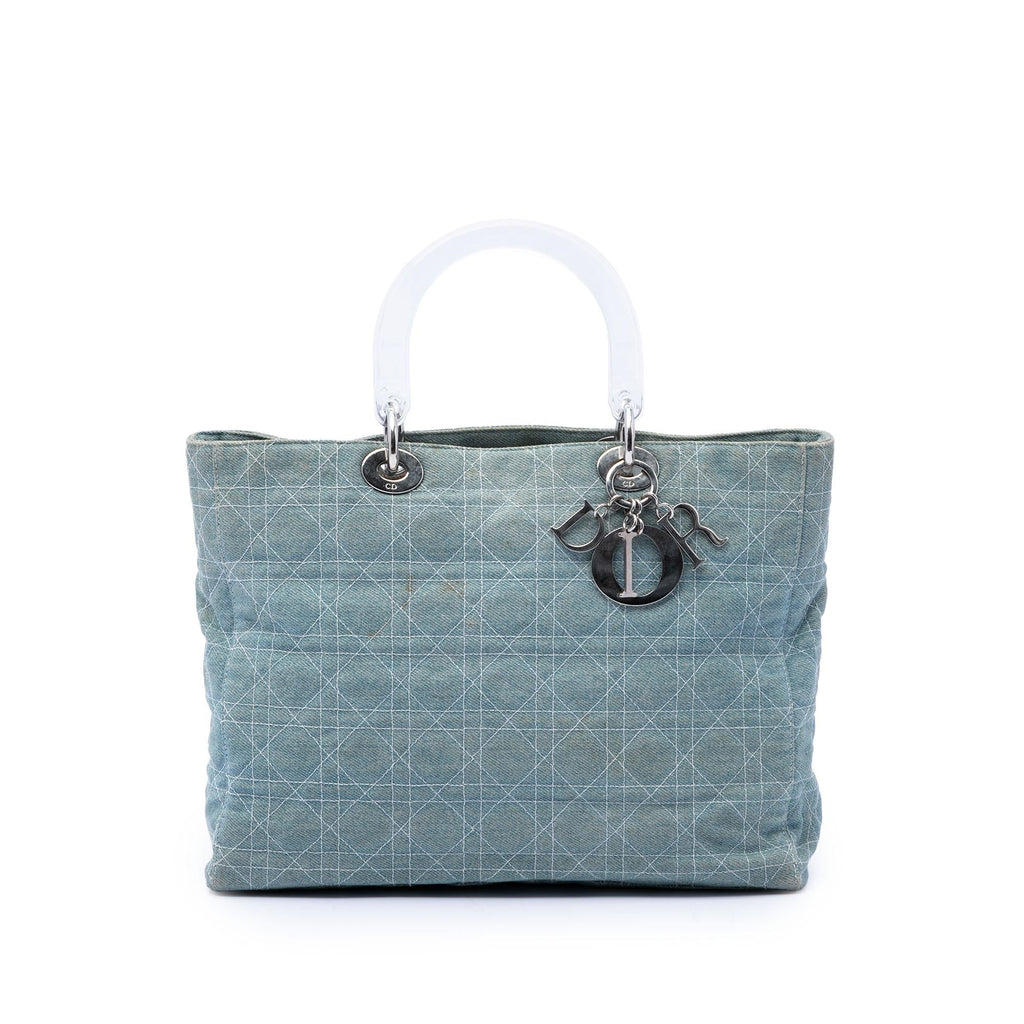 Dior Large Denim Cannage Acrylic Handles Lady Dior