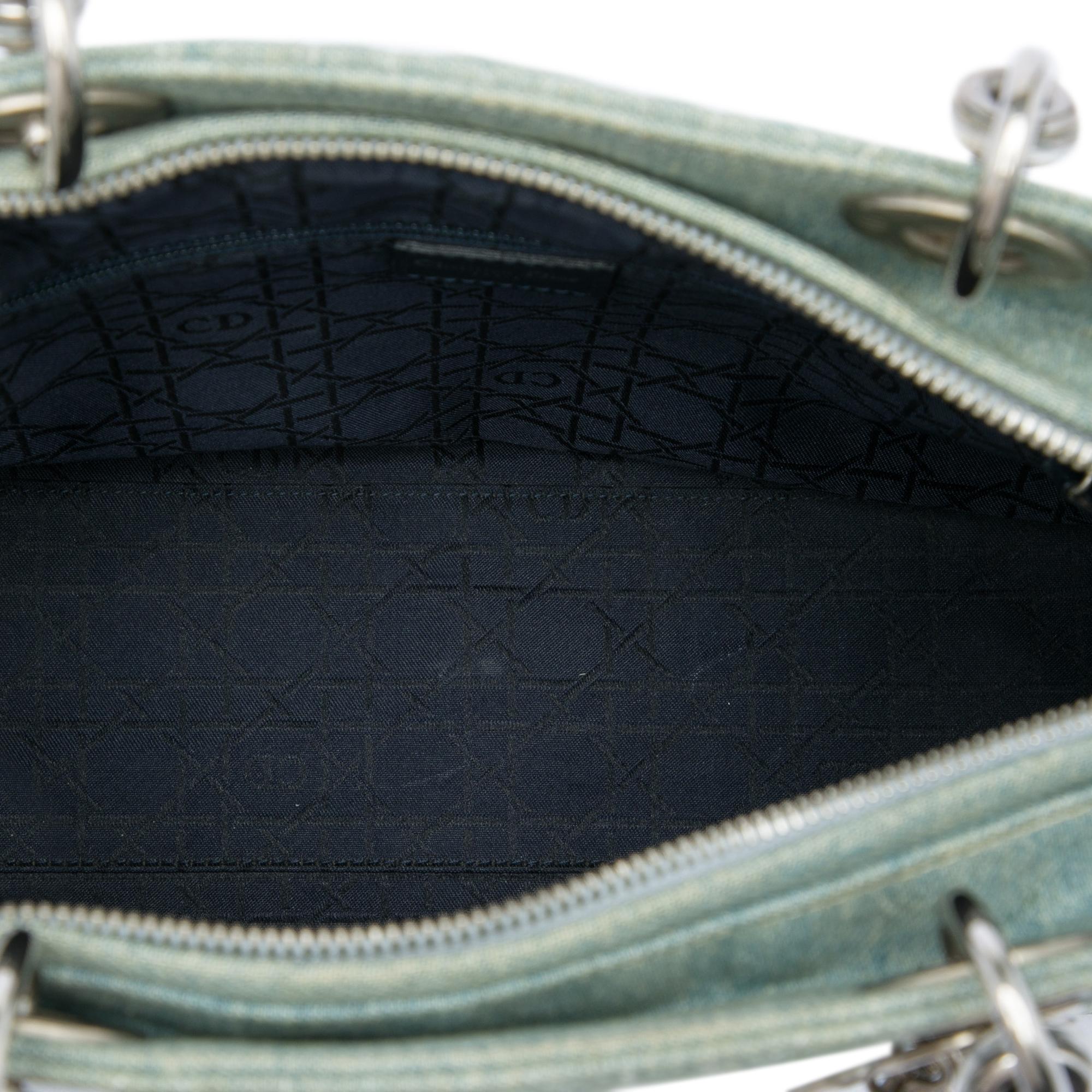 Dior Large Denim Cannage Acrylic Handles Lady Dior