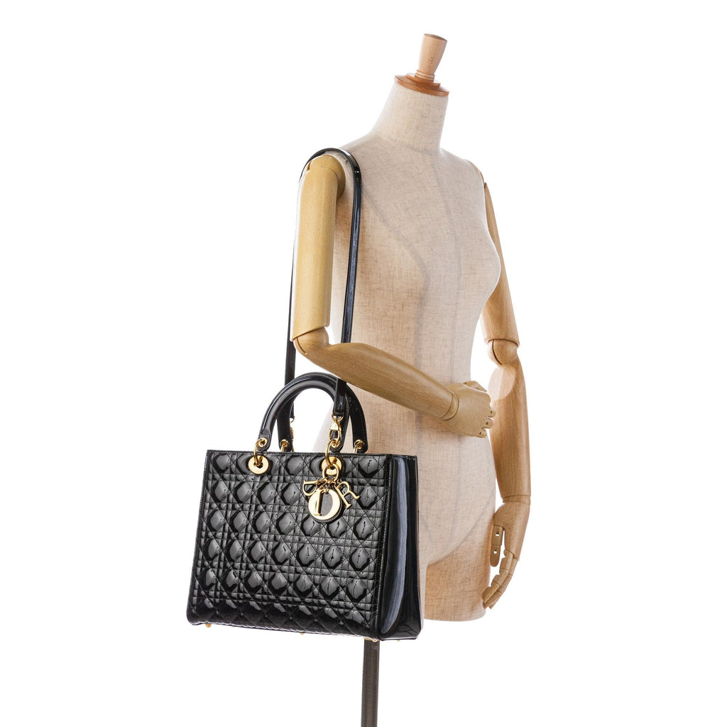 Dior Large Patent Cannage Lady Dior (SHG-WCWHTr)