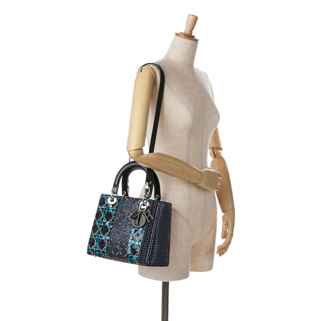 Dior Medium Calfskin Sequin Embellished Lady Dior (SHG-Yt68qB)