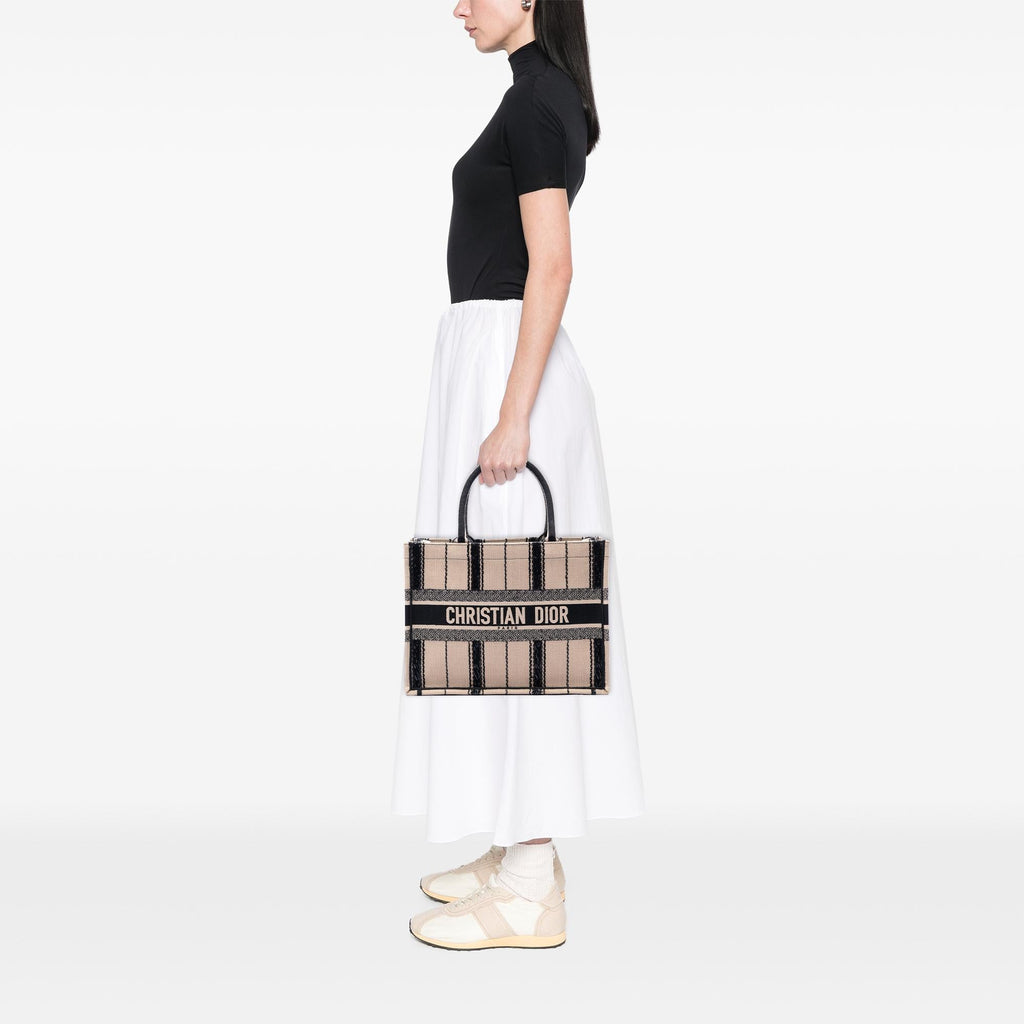 Dior Medium Embroidered Canvas Bayadere Book Tote