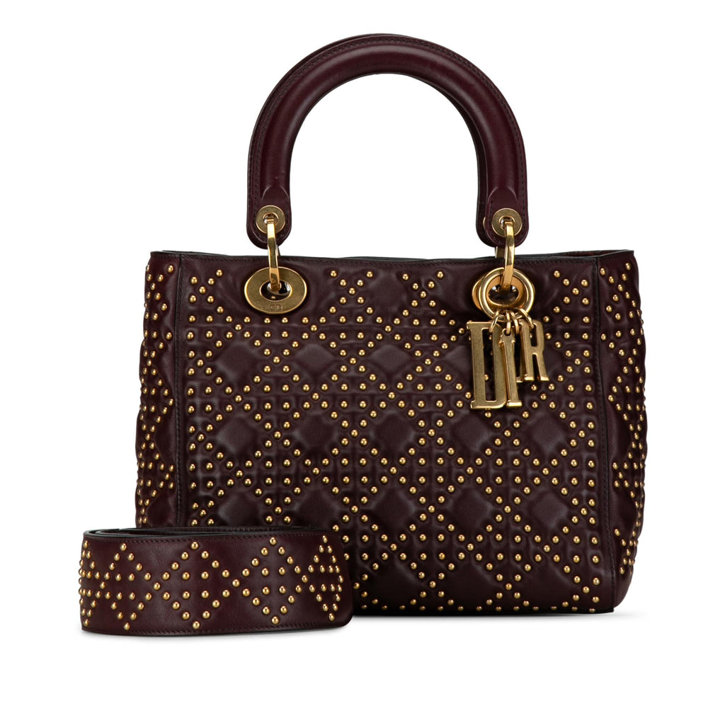 Dior Medium Lambskin Cannage Studded Supple Lady Dior (SHG-DSgsrk)