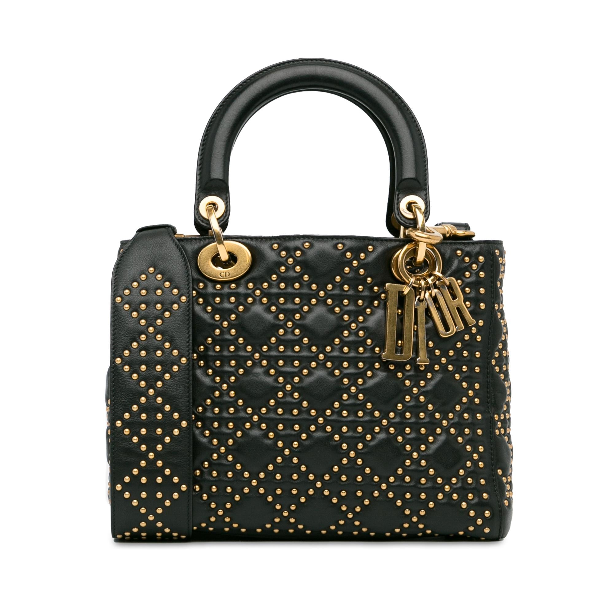 Dior Medium Lambskin Cannage Studded Supple Lady Dior (SHG-7OhNYd)