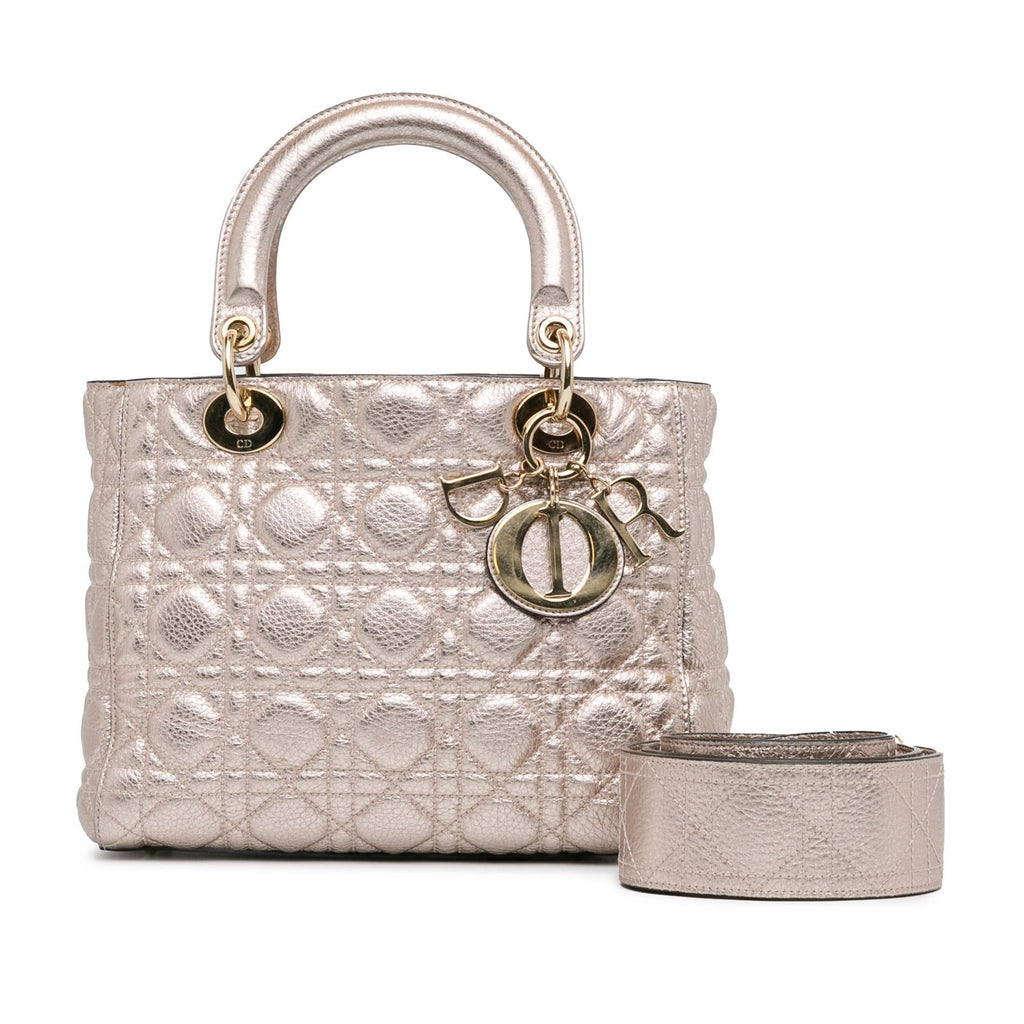 Dior Medium Metallic Calfskin Cannage Supple Lady Dior (SHG-fO005e)