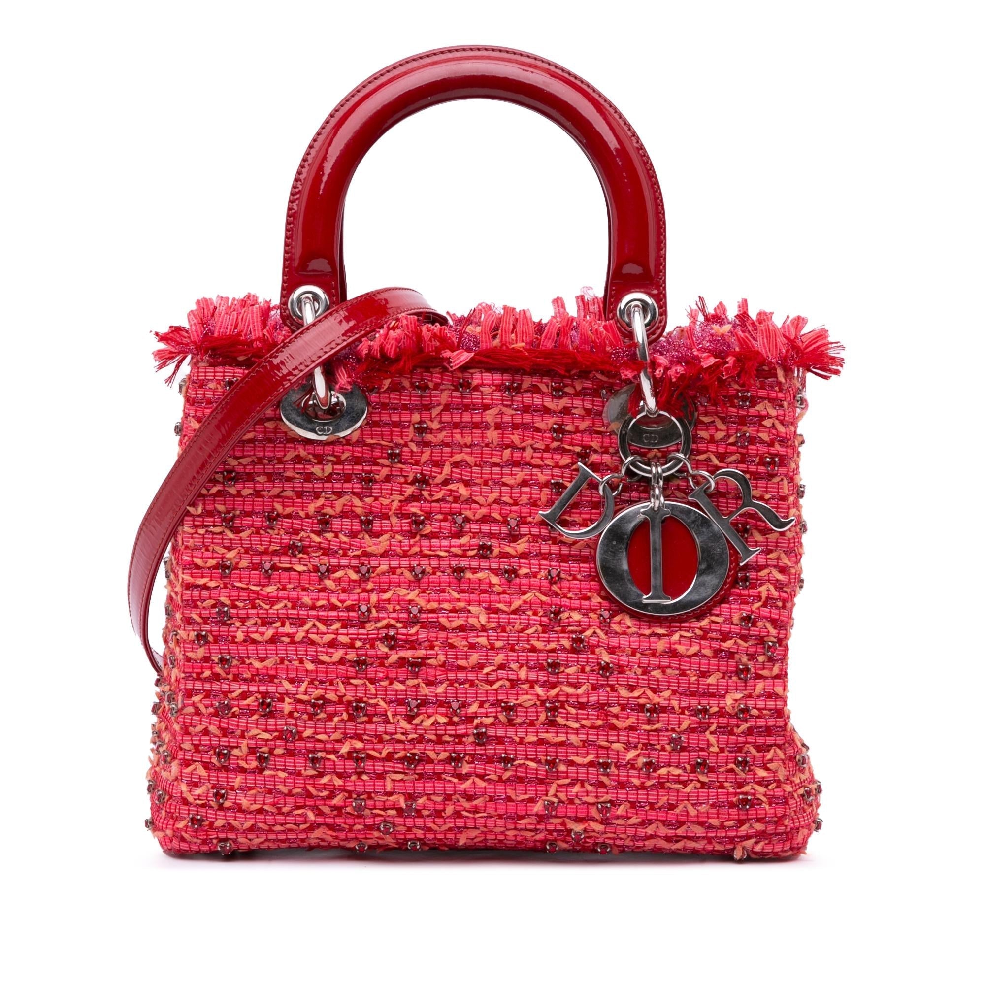 Dior Medium Tweed Fringe Rhinestone Lady Dior