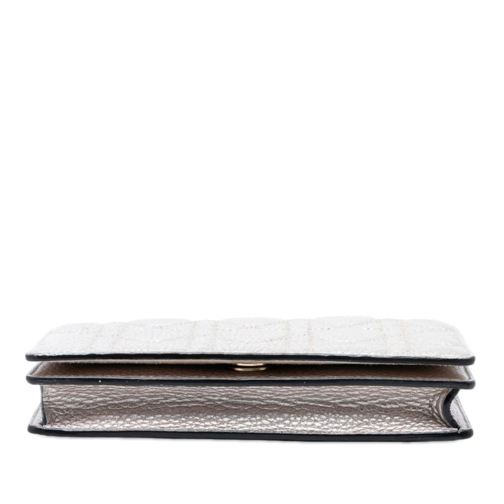 Dior Metallic Lambskin Cannage Lady Dior Wallet On Chain
