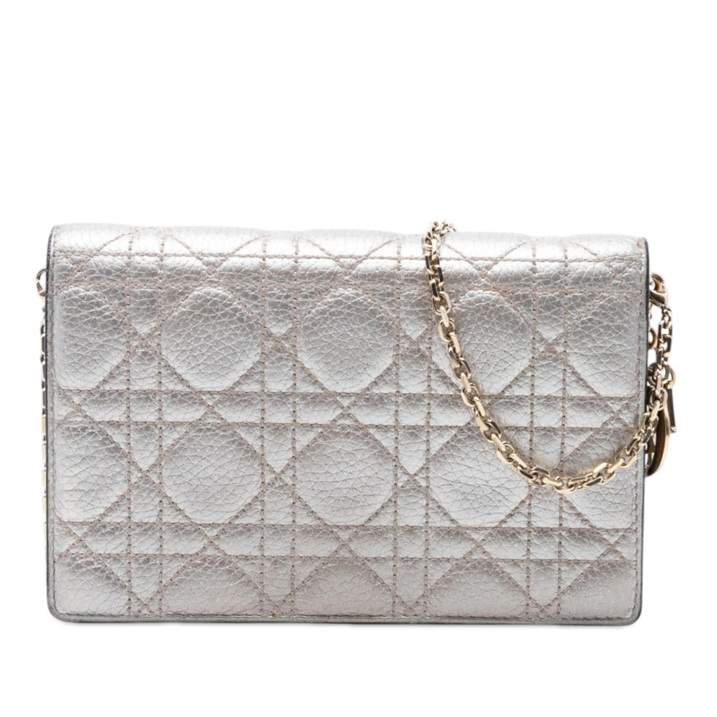 Dior Metallic Lambskin Cannage Lady Dior Wallet On Chain