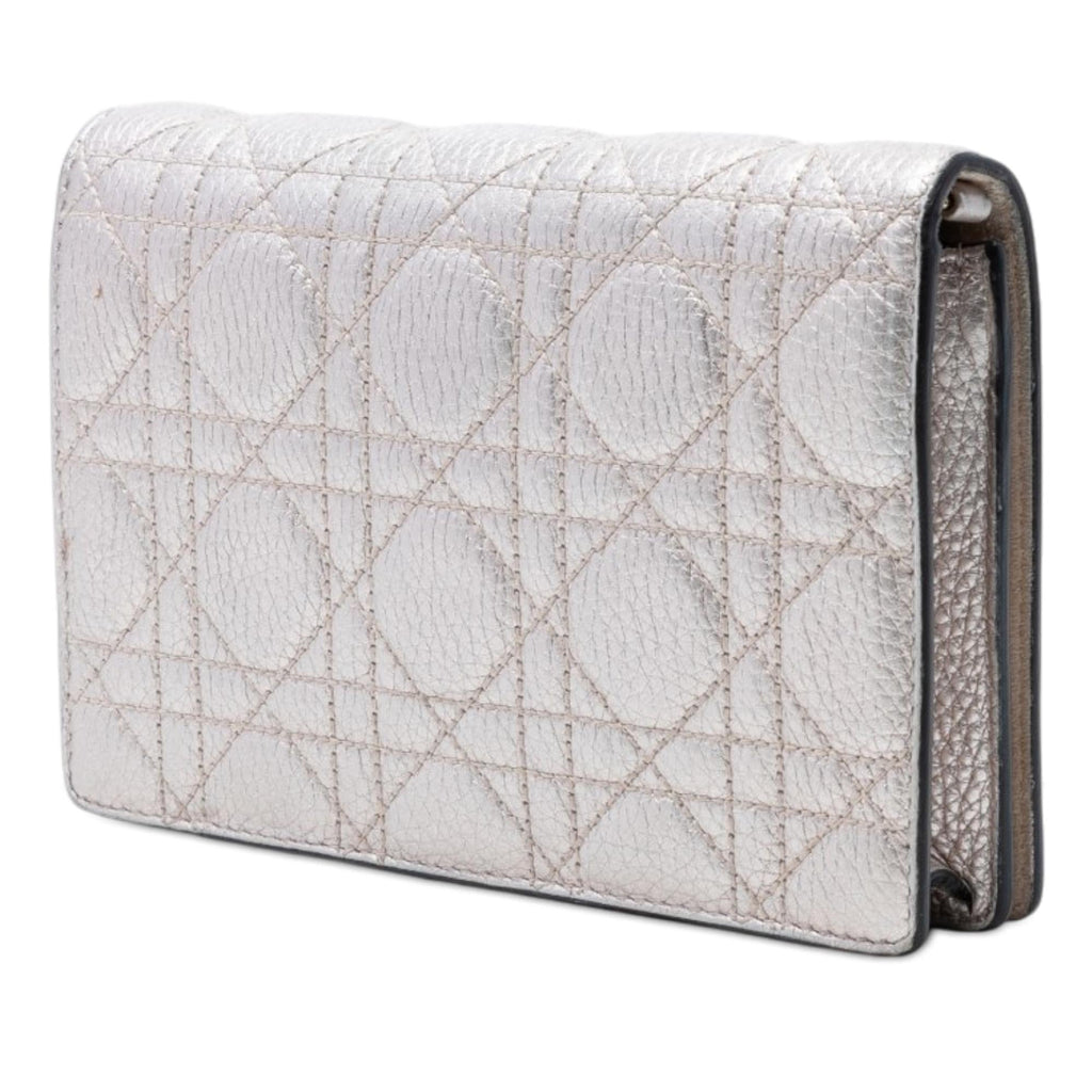Dior Metallic Lambskin Cannage Lady Dior Wallet On Chain