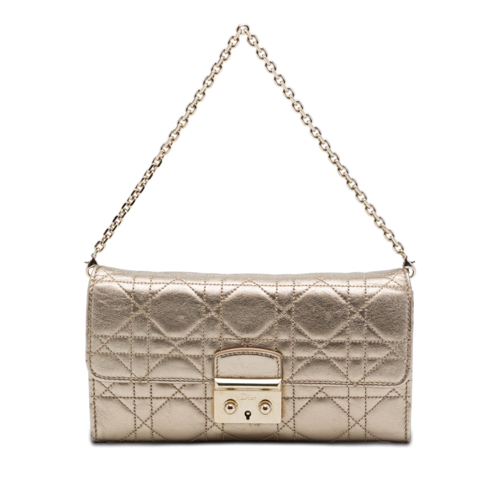 Dior Metallic Lambskin Cannage Miss Dior Promenade Wallet on Chain