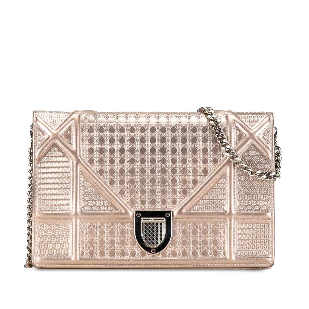 Dior Metallic Patent Microcannage Diorama Wallet on Chain (SHG-ZbLO9L)
