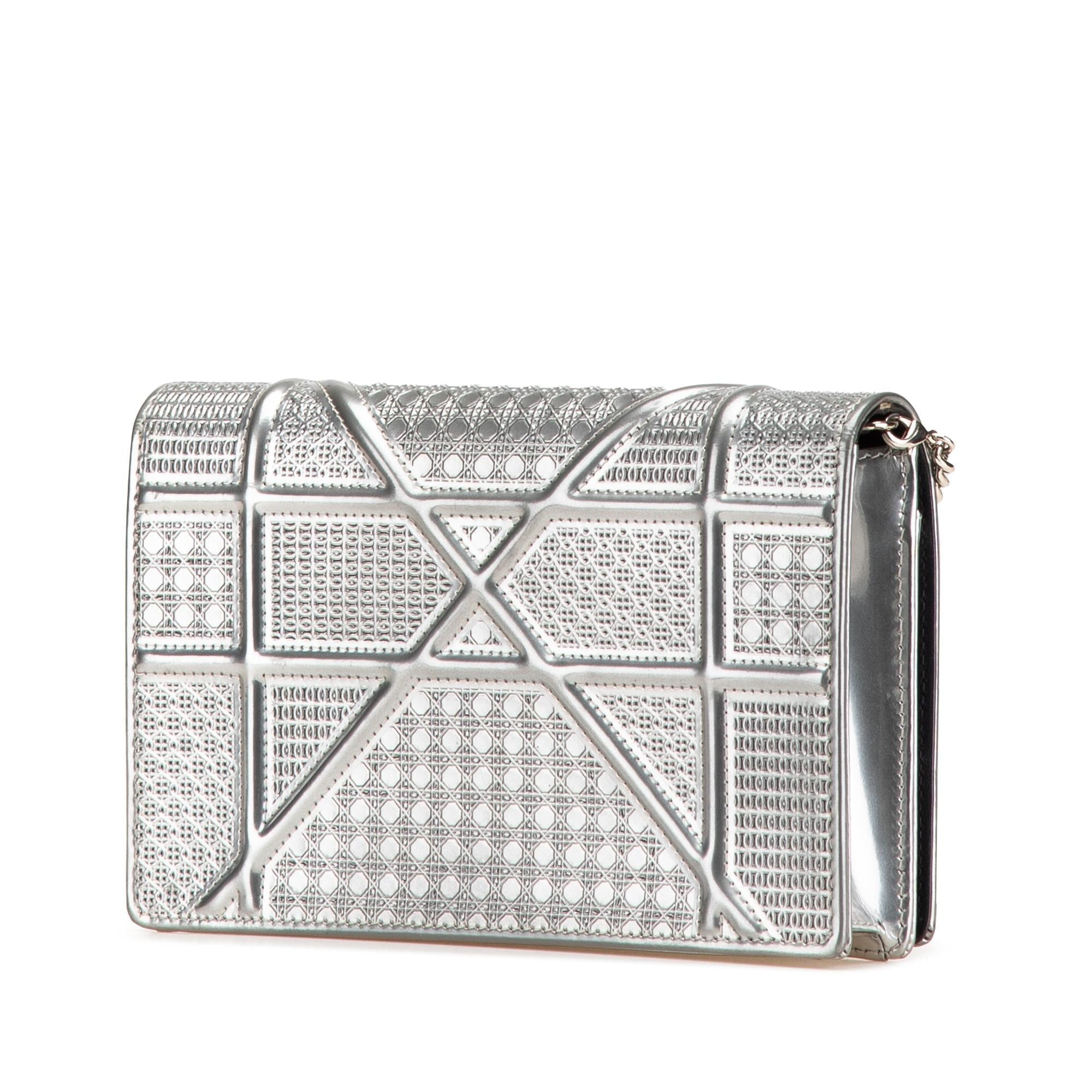 Dior Metallic Patent Microcannage Diorama Wallet on Chain