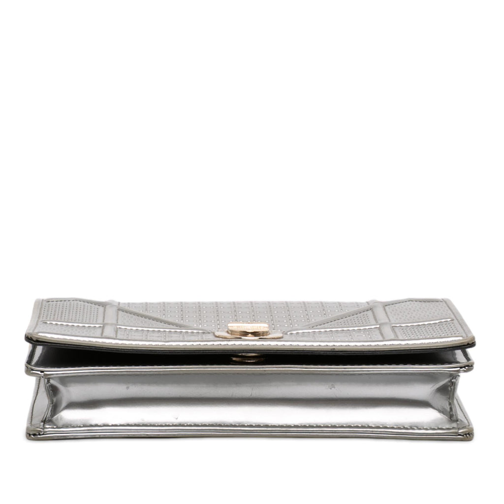 Dior Metallic Patent Microcannage Diorama Wallet on Chain