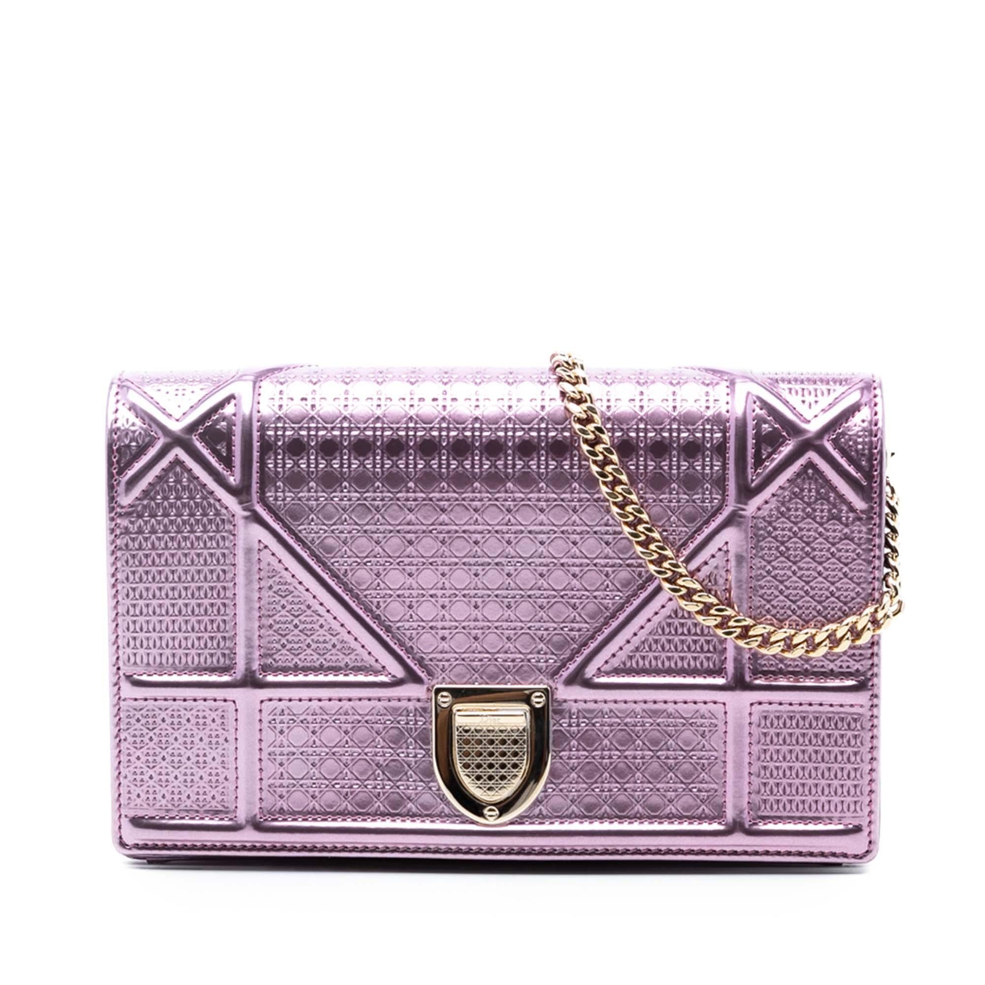 Dior Metallic Patent Microcannage Diorama Wallet on Chain