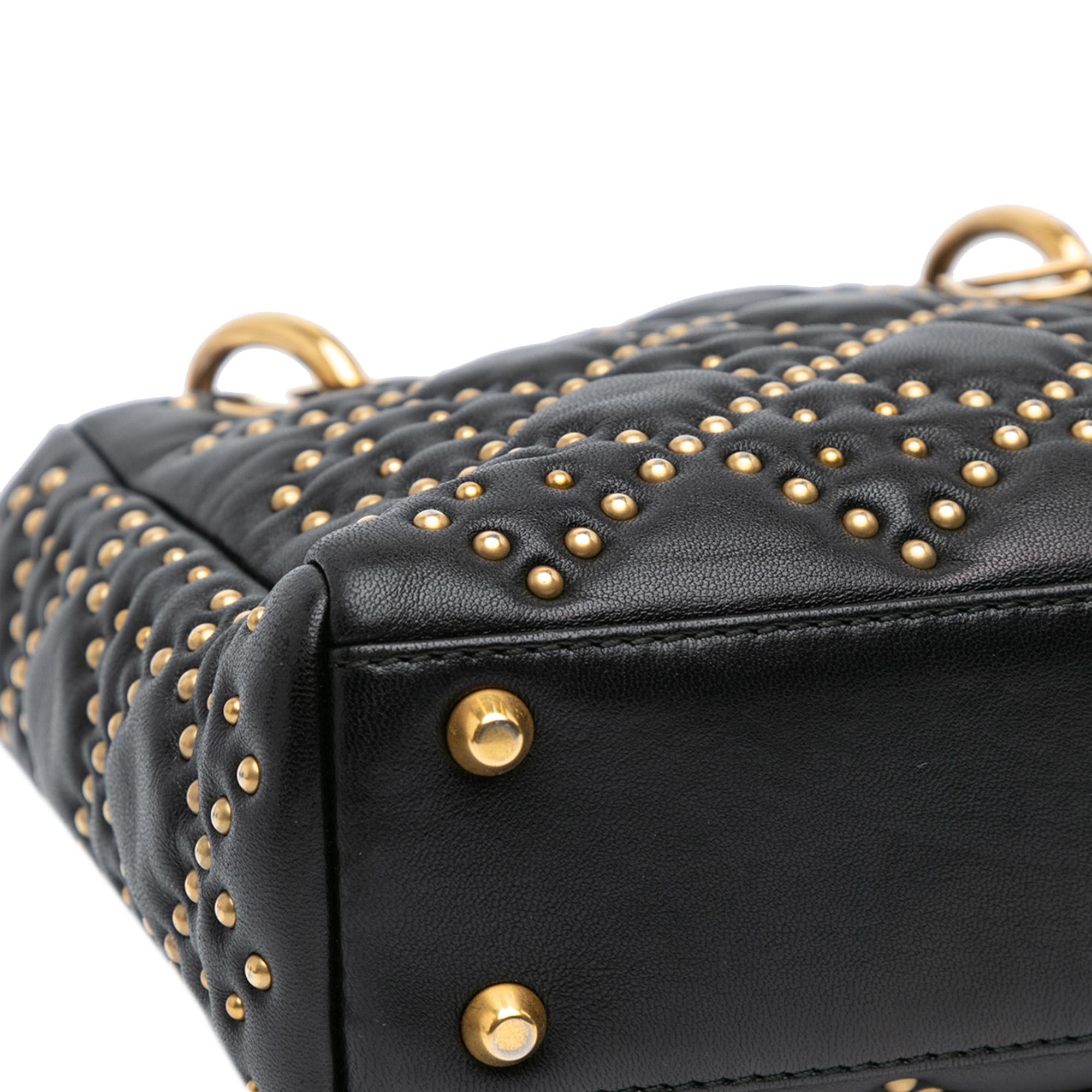 Dior Mini Calfskin Cannage Studded Supple Lady Dior (SHG-DxUBDm)