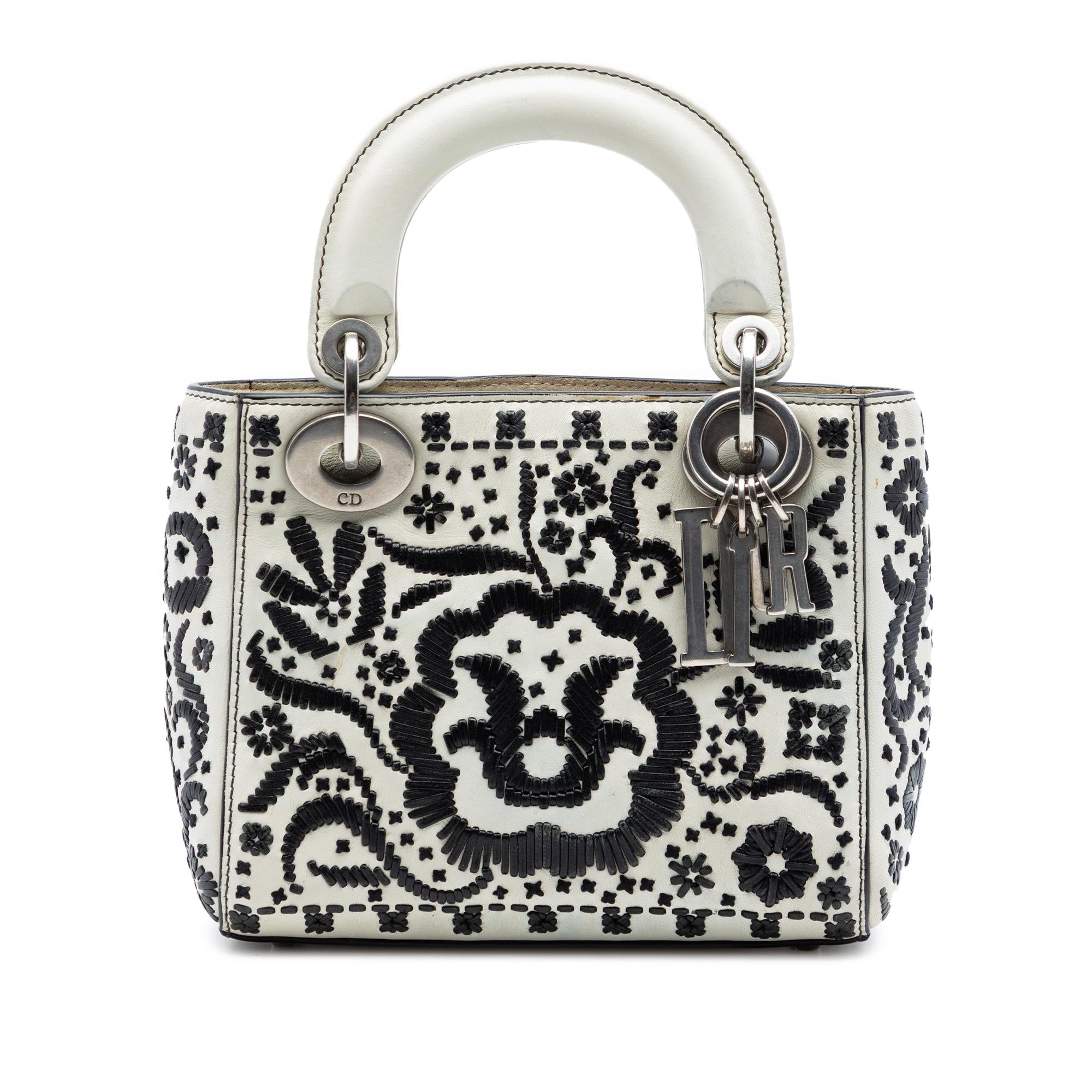 Dior Mini Calfskin Flower Embroidered Lady Dior