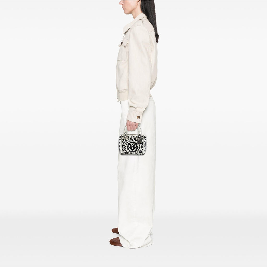 Dior Mini Calfskin Flower Embroidered Lady Dior