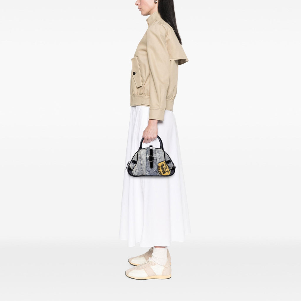 Dior Mini Canvas Denim Print Speedway Double Saddle Bowler Bag