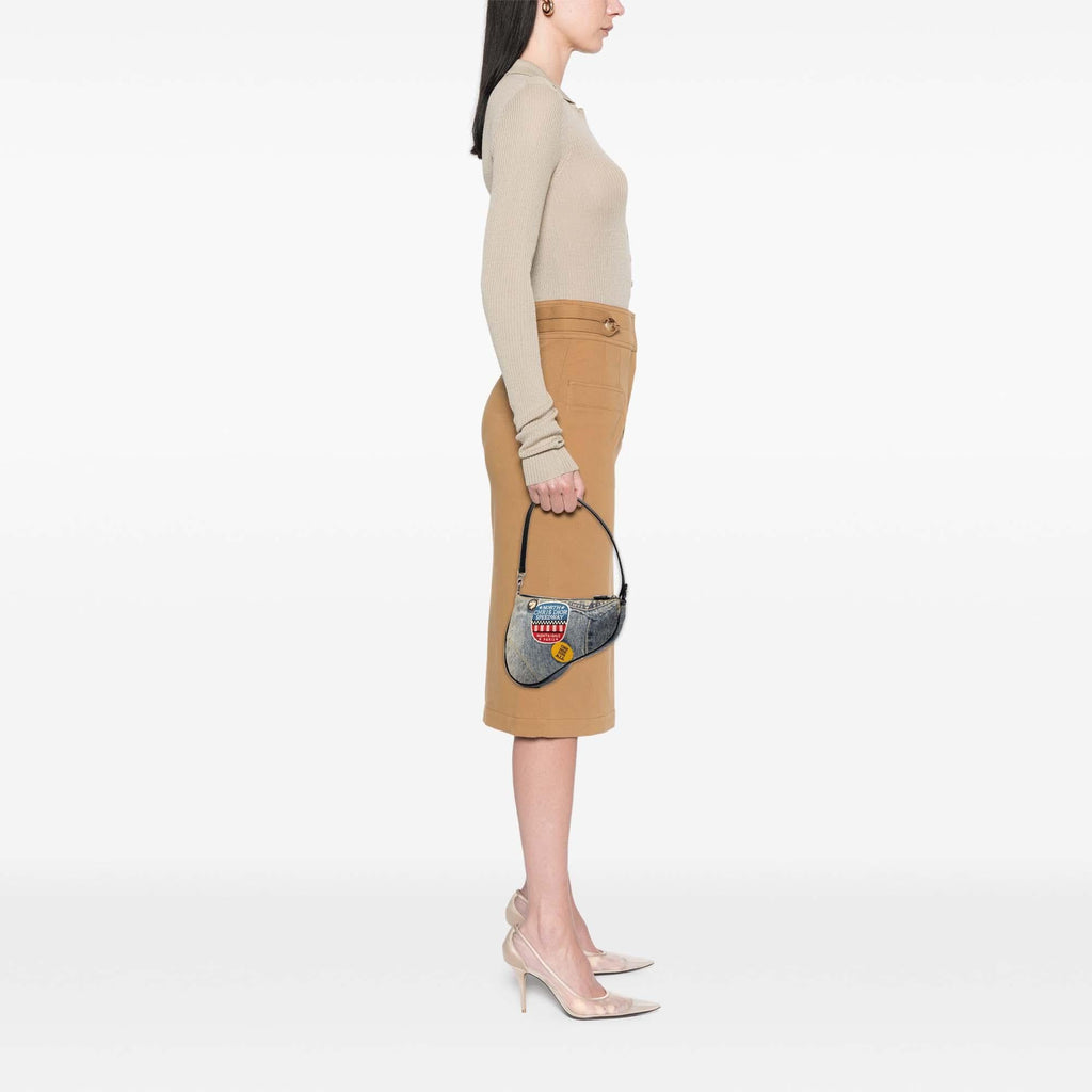 Dior Mini Canvas Printed Denim Speedway Saddle Pochette