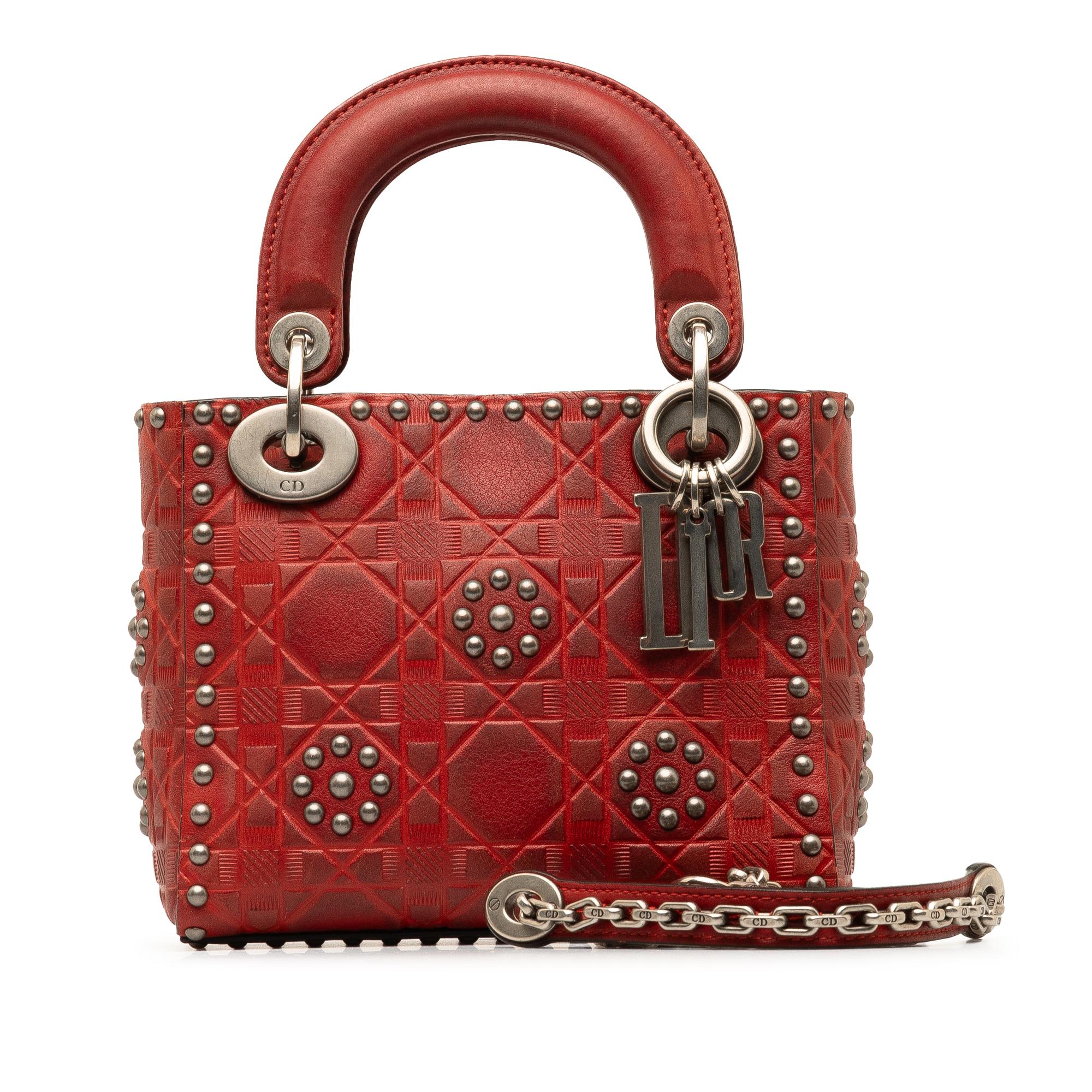 Dior Mini Embossed Calfskin Cannage Studded Supple Lady Dior (SHG-RUPLaM)
