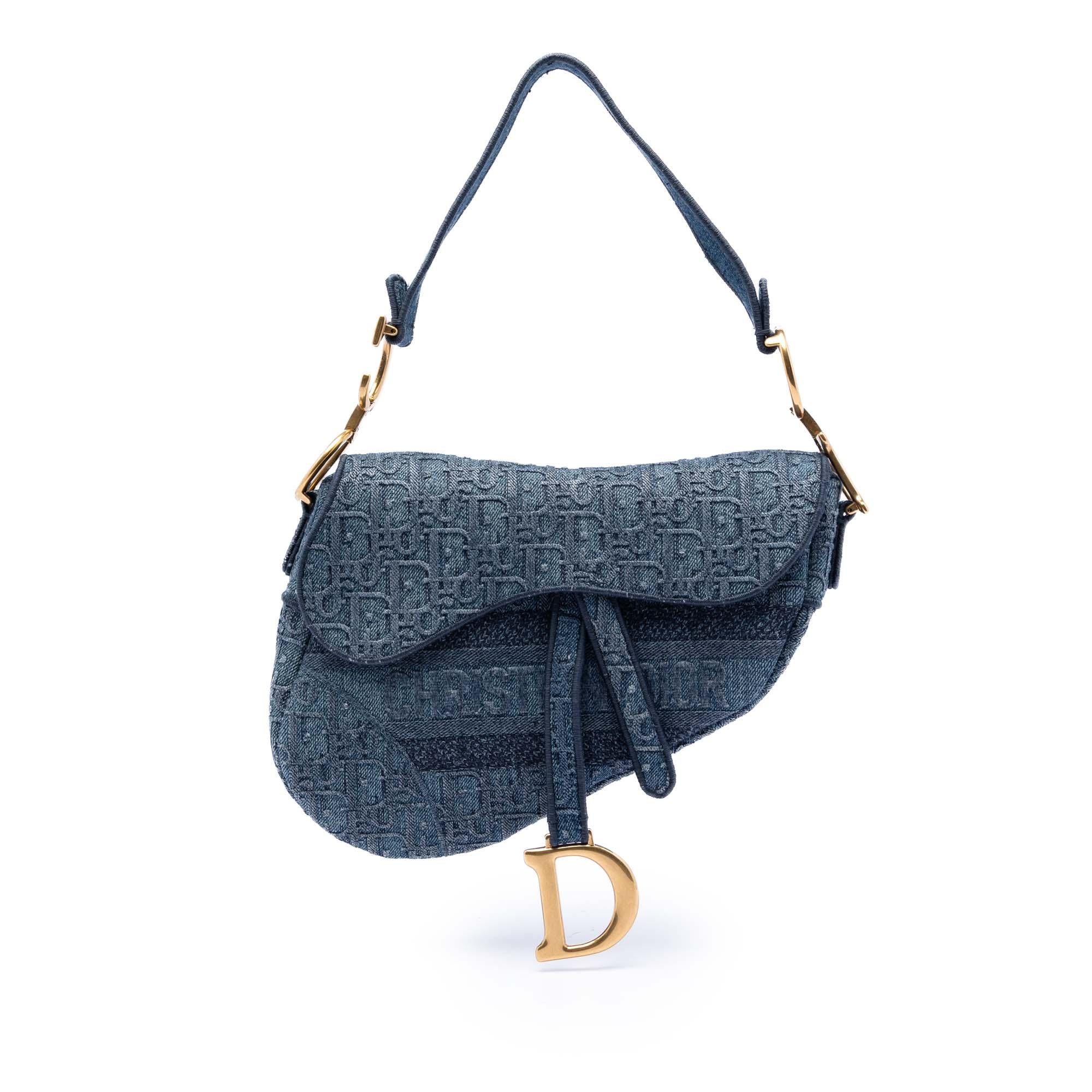 Dior Oblique Embroidered Denim Saddle Bag