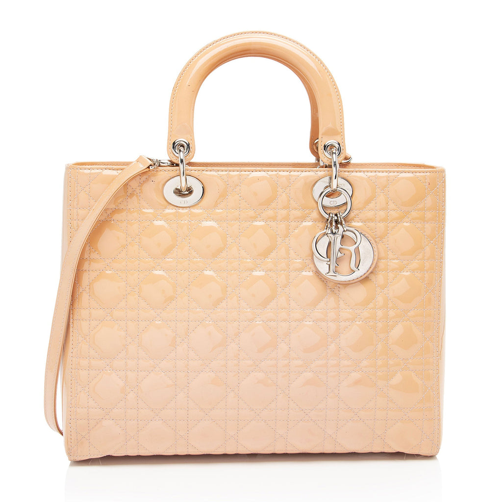 Dior Patent Leather Lady Dior Large Tote (SHF-2qzbI4)