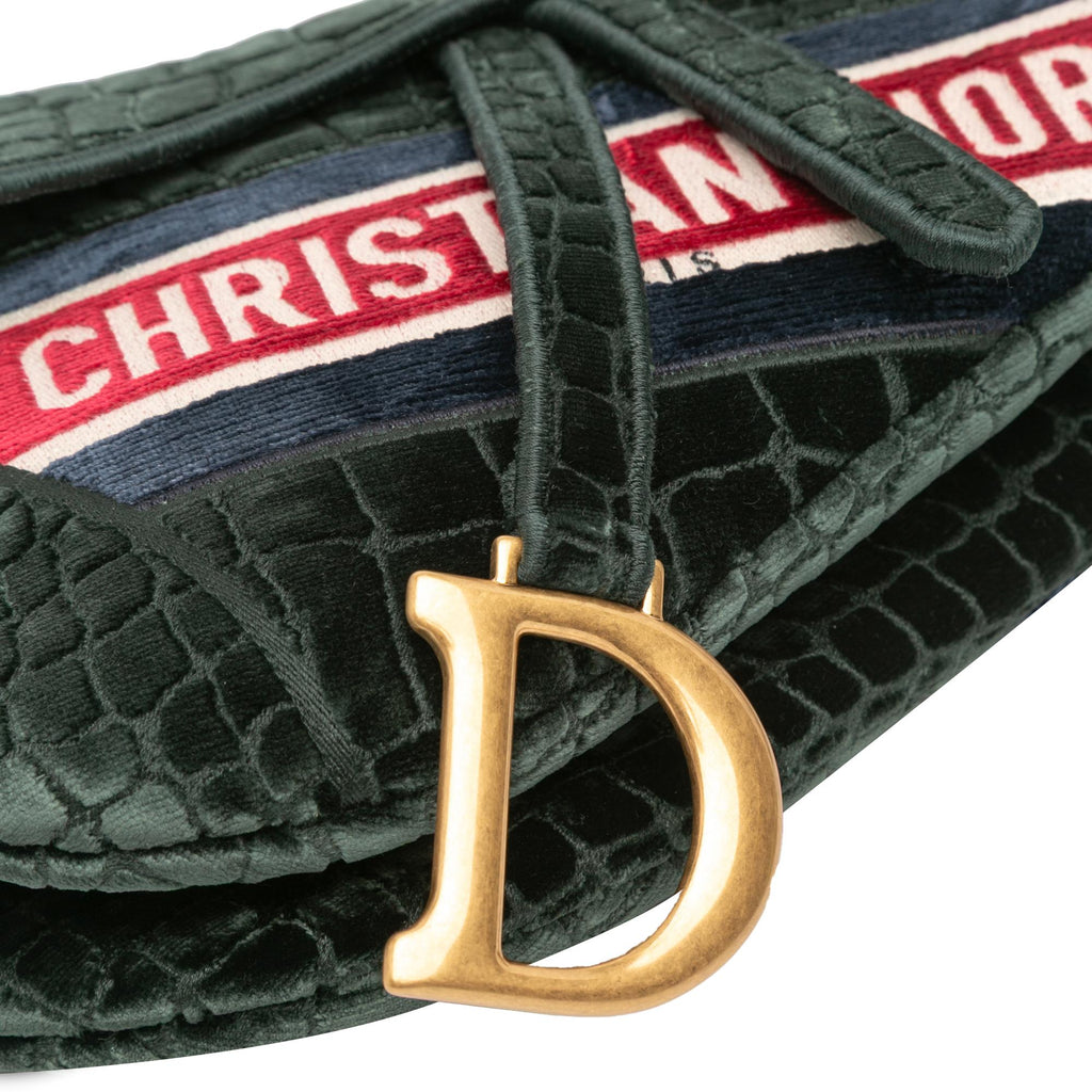 Dior Velvet Embroidered Crocodile Effect Saddle Bag