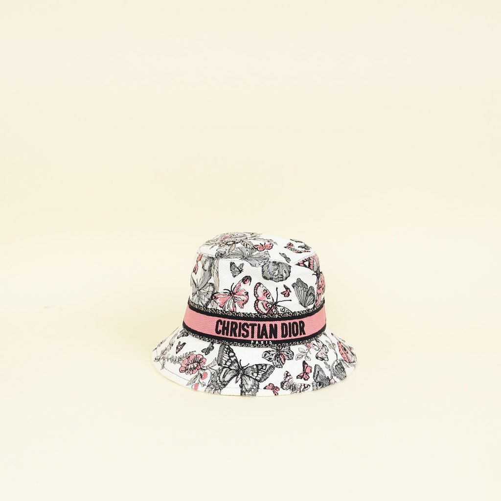 Christian Dior White Multicolor Butterfly Embroidered Bucket Hat