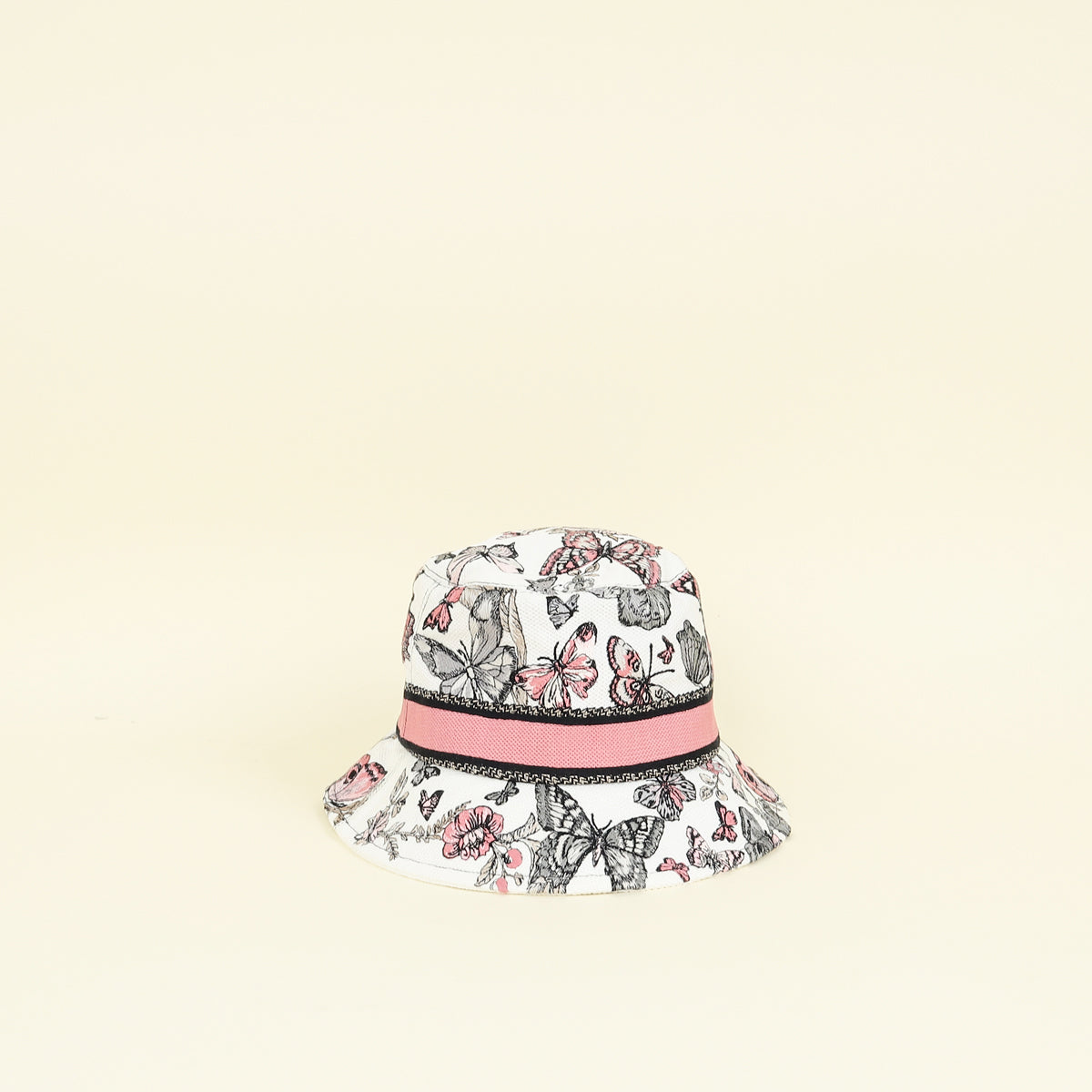 Christian Dior White Multicolor Butterfly Embroidered Bucket Hat