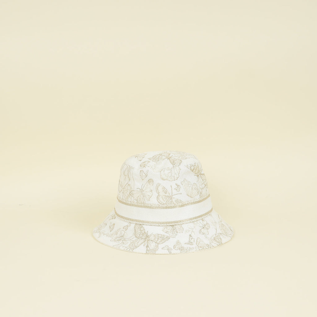 Christian Dior White Gold Butterfly Embroidered Bucket Hat