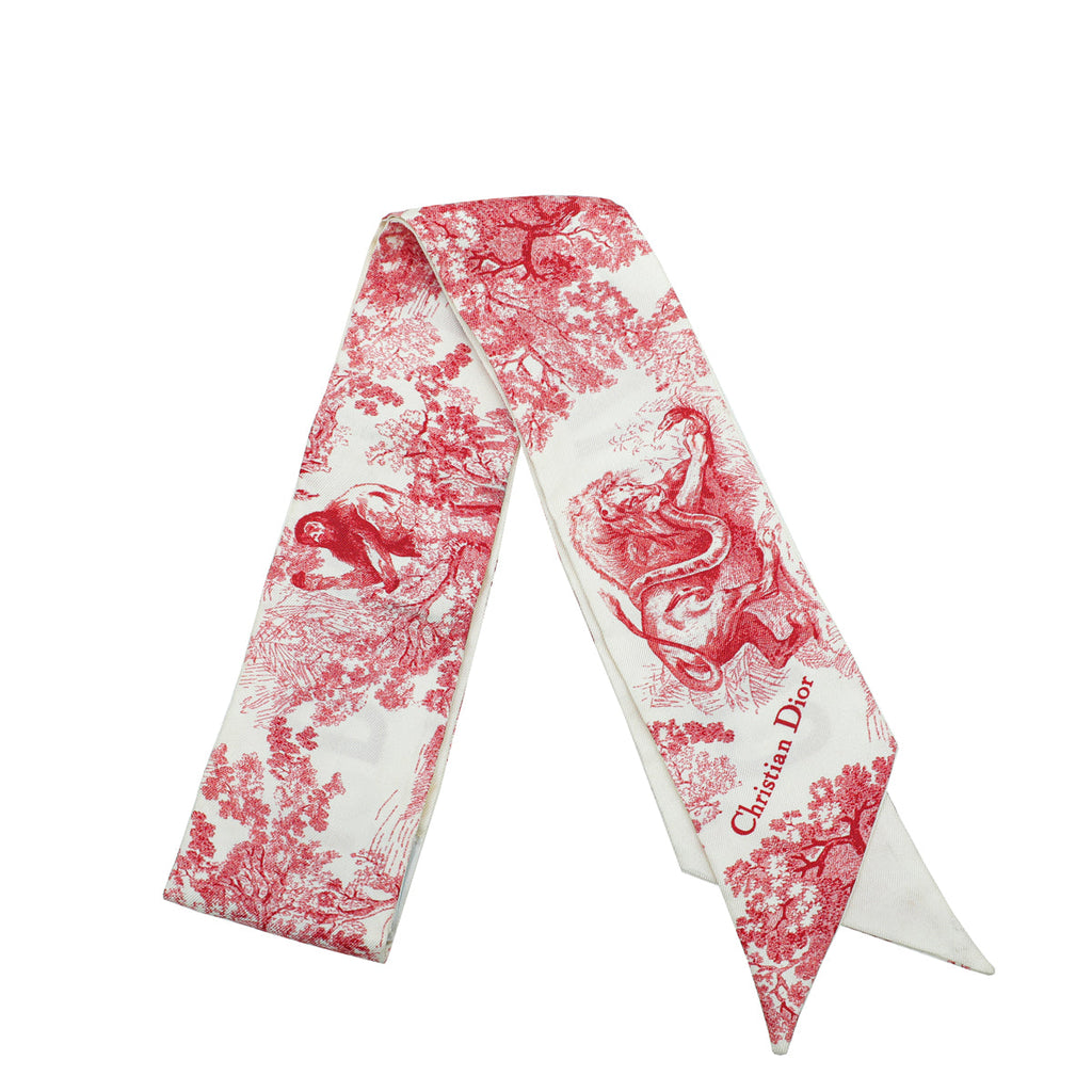 Christian Dior Bicolor Toile De Jouy Silk Twilly