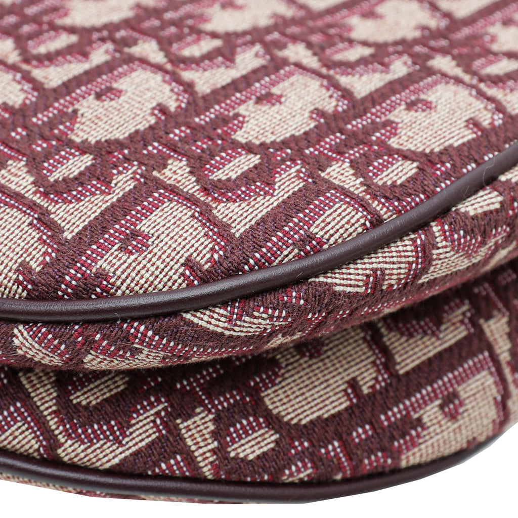 Christian Dior Bordeaux Oblique Jacquard Saddle Bag W/Medallion Strap