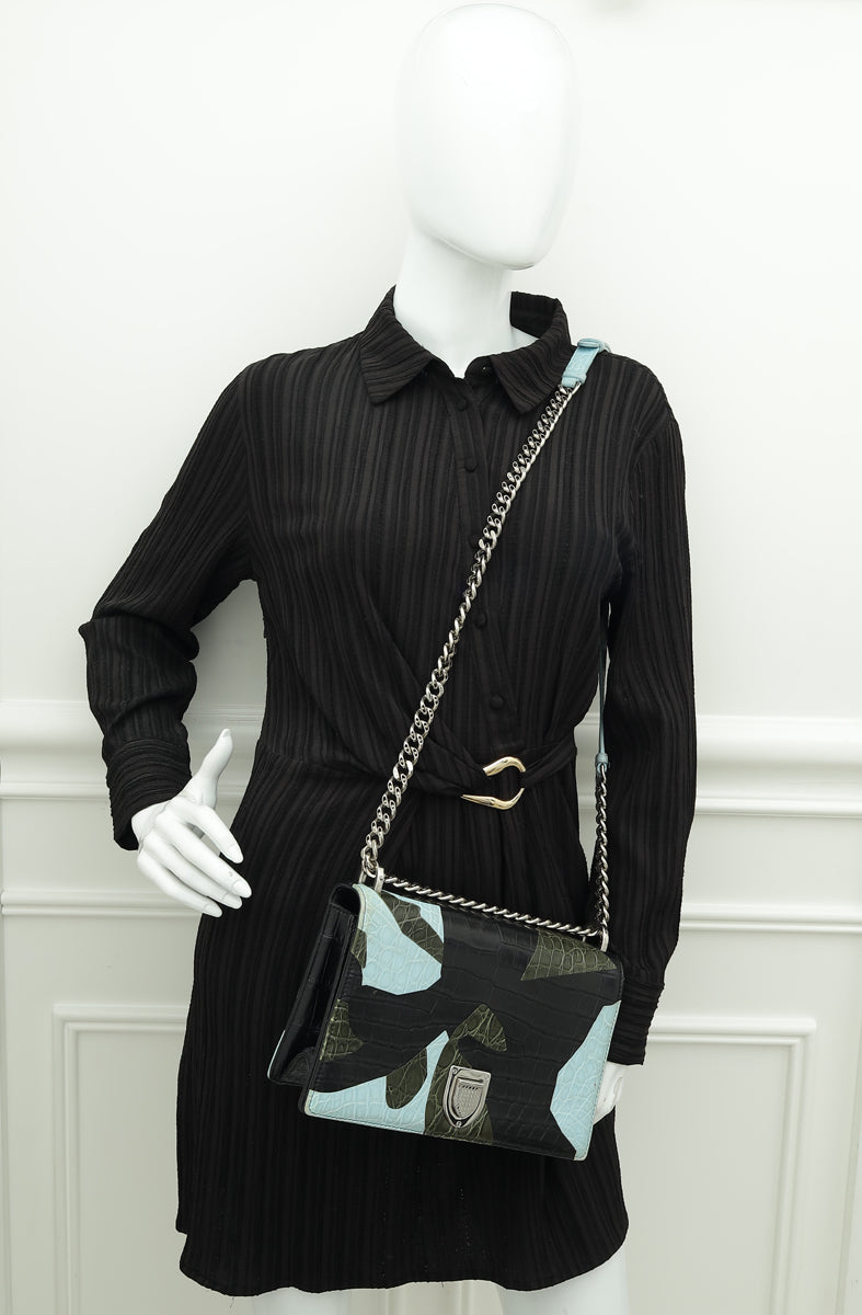 Christian Dior Black Multicolor Diorama Crocodile Patchwork Medium Bag