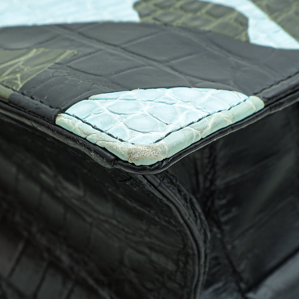 Christian Dior Black Multicolor Diorama Crocodile Patchwork Medium Bag